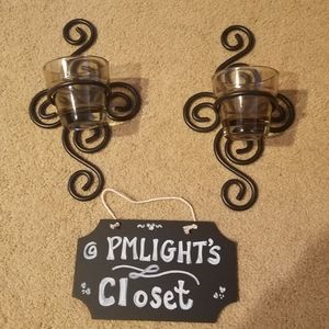 Metal Votive Candle Holders Set of 2 Wall Art Black